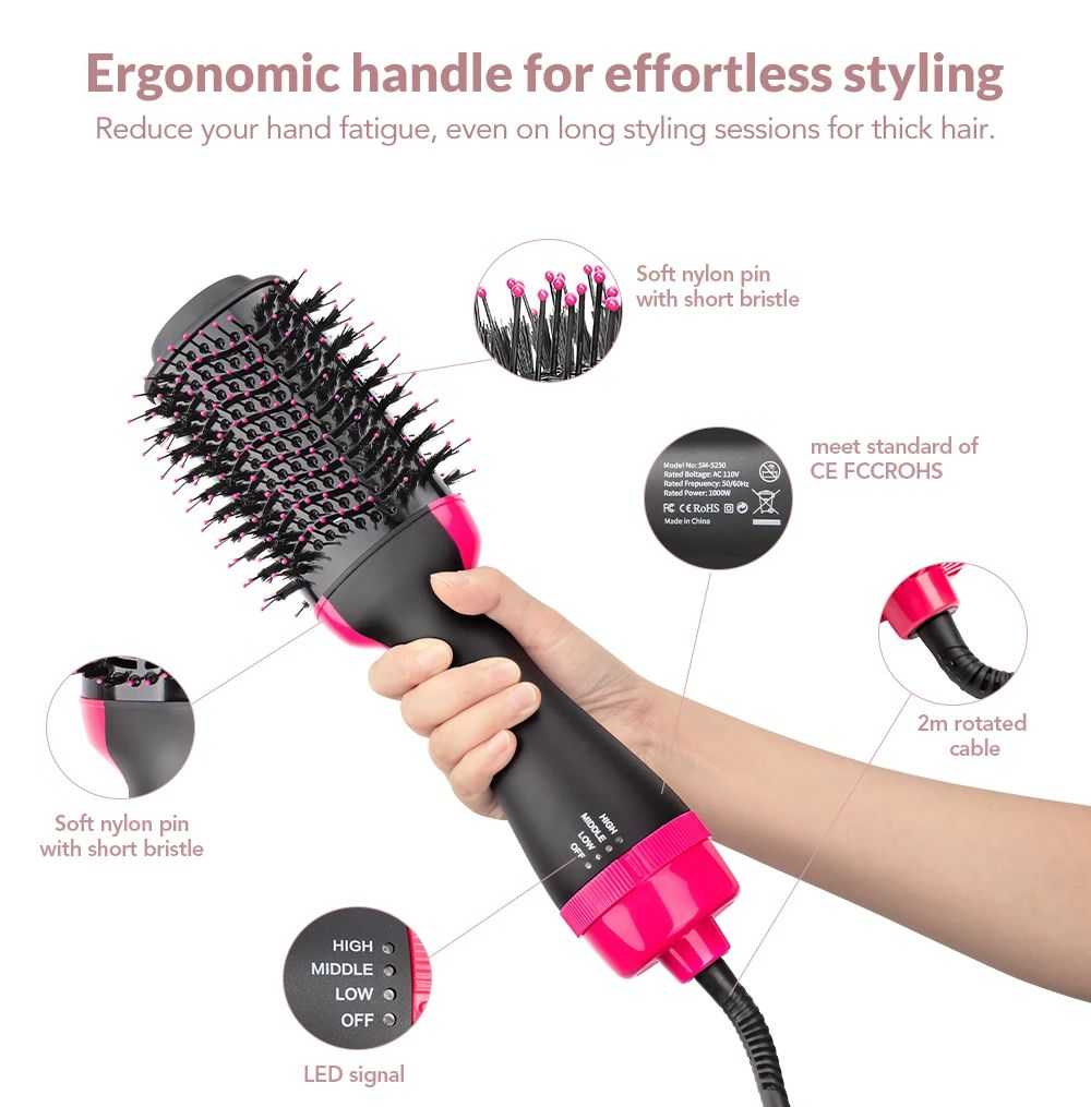 Hot Air Brush Multi-Function Hair Dryer Straightener Curler Comb One Step Professional Salon