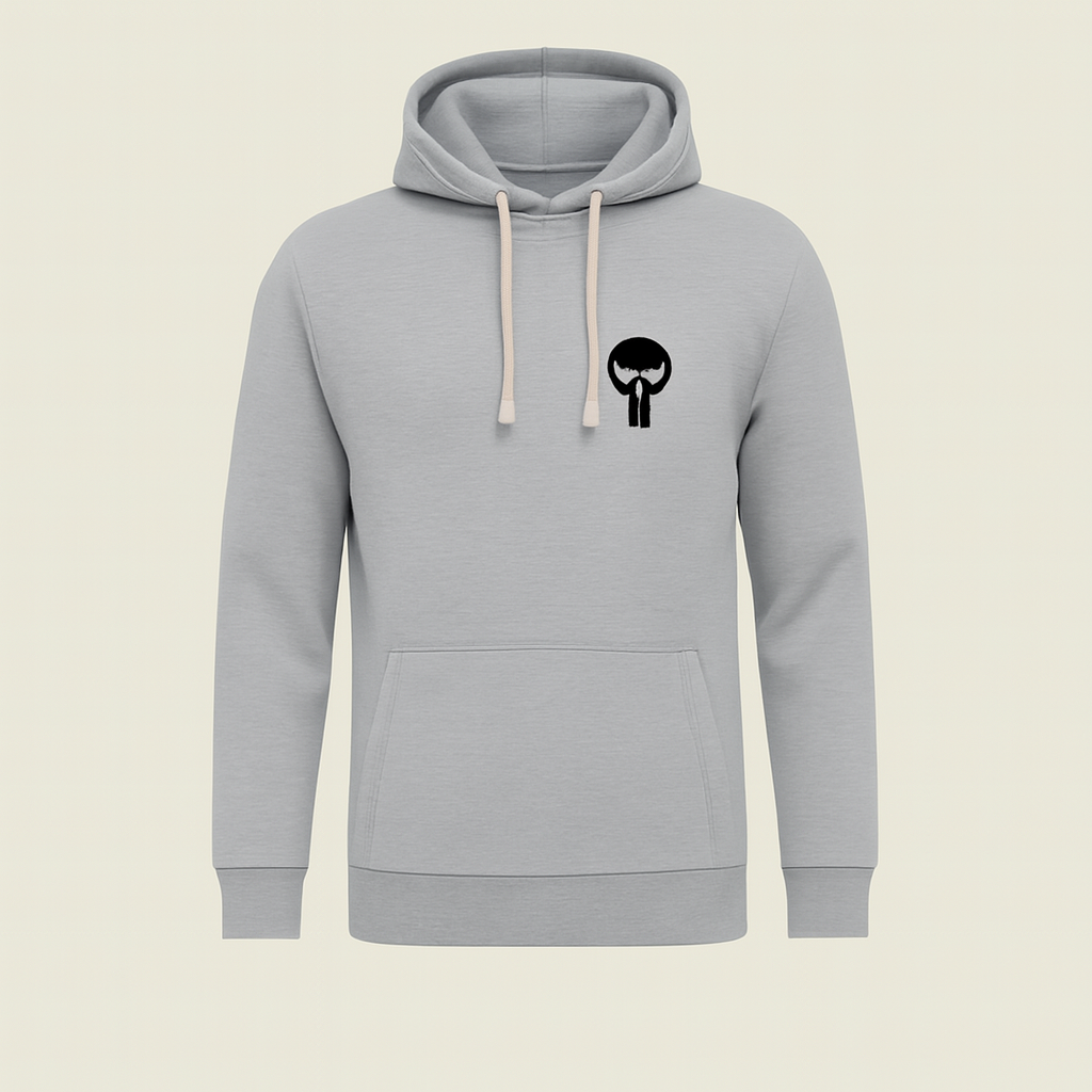 Printed Grey Hoodie for Teens & Adults – Black Skull Graphic, Premium Fabric