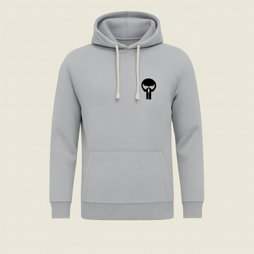 Printed Grey Hoodie for Teens & Adults – Black Skull Graphic, Premium Fabric
